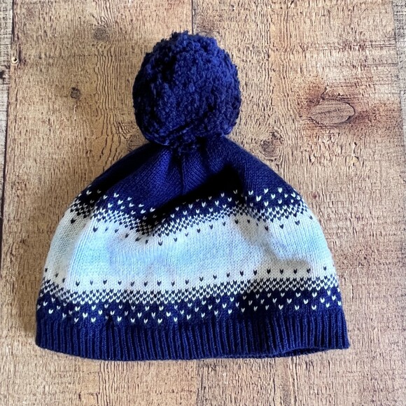 Janie and Jack Blue Knit Hat with Pom Pom 6-12mos Winter Cotton Cold Weather - Picture 5 of 6